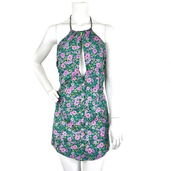 Free People Lyla Halter Tunic Top in Green Blossom Size Medium - Picture 3 of 10